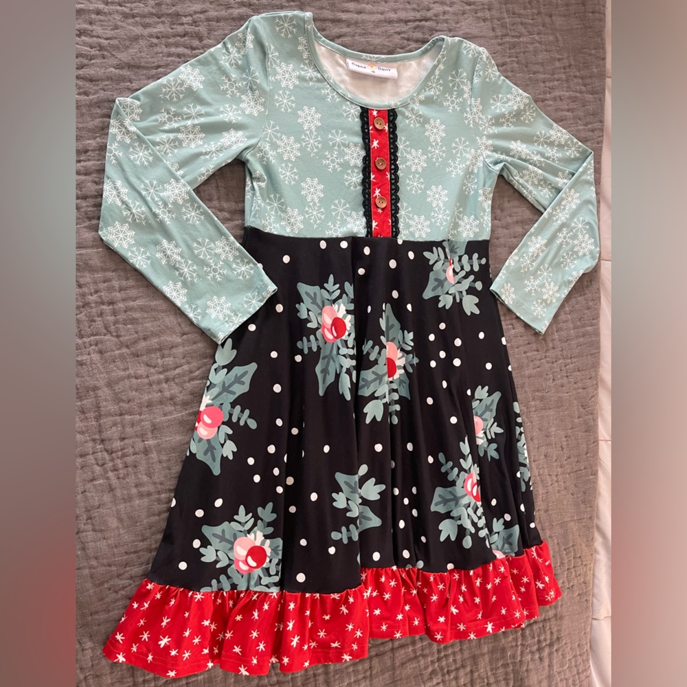 Oopsie Daisy Boutique Christmas Holiday Snowflake Floral Dress Holly Size 10